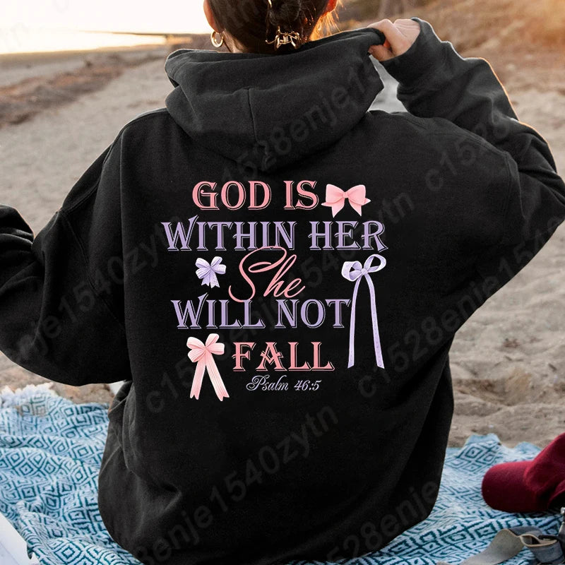 Sweat “God Is Within Her — She Will Not Fall” – Psaume 46:5 – 11 Couleurs Girly & Inspirantes