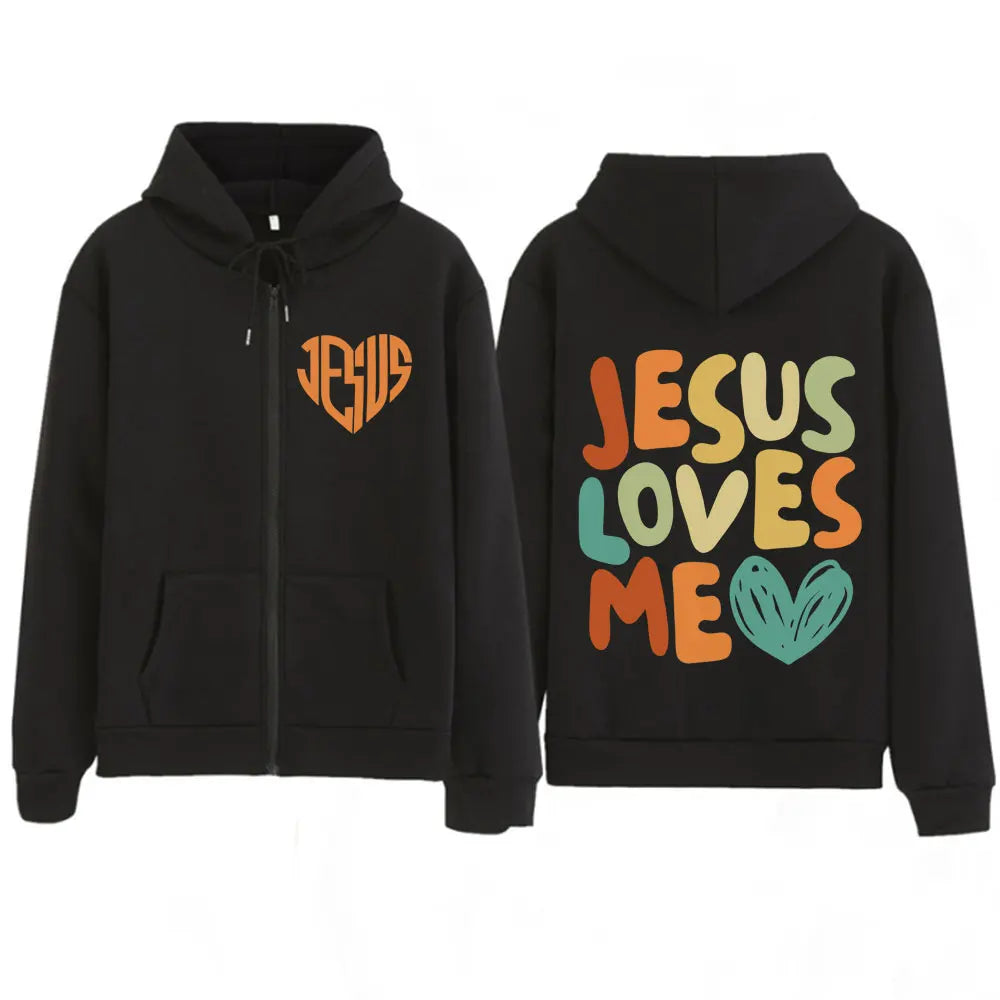 ✨ JESUS LOVES ME — Sweat capuche zippé femme