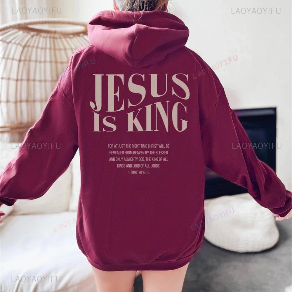 Sweat à capuche femme “JESUS IS KING” – Hoodie chrétien fashion | Hope And Light Girlz