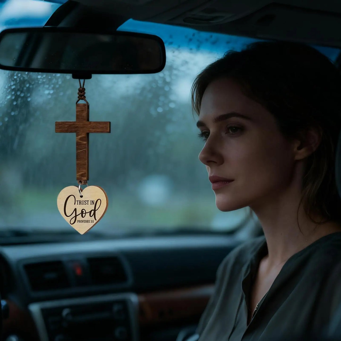 Suspension voiture chrétienne, croix voiture, trust in God, protection, foi, cadeau chrétien