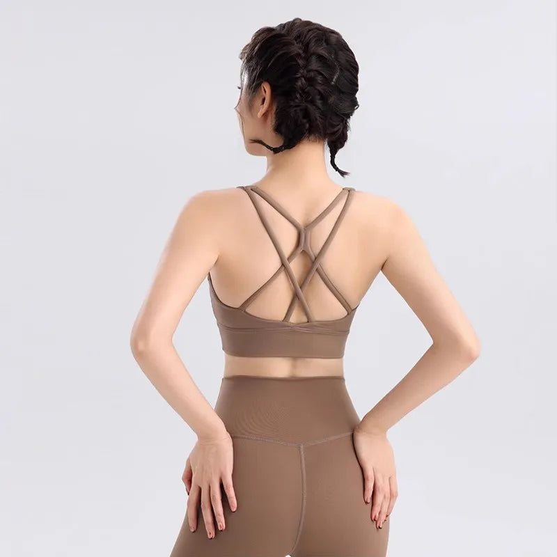 Ensemble Sport Femme Yoga &amp; Fitness – Brassière Croisée &amp; Legging Sculptant ✨ Du S au XL • Coloris Coffee, Black, Purple, Rose Red &amp; Beige