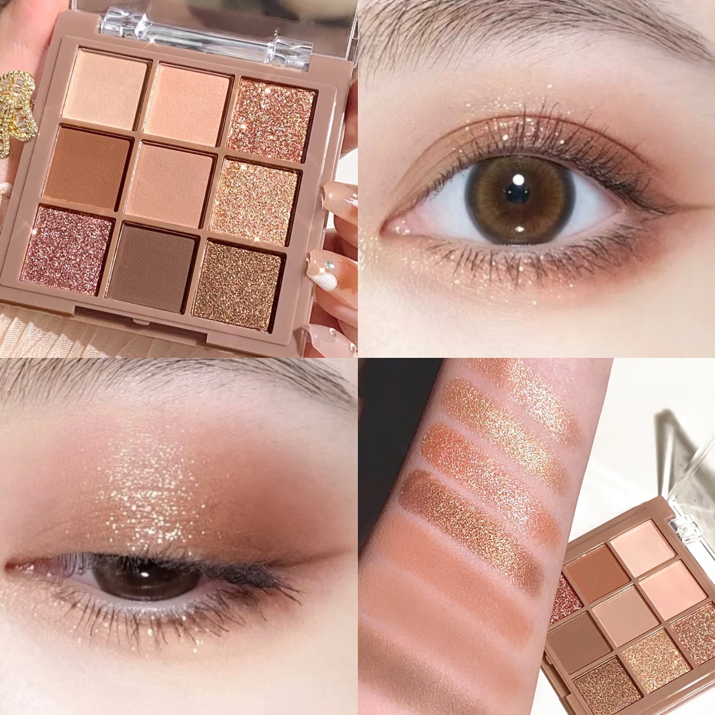 ✨ Palette Fards à Paupières Nude & Glitter – 9 Couleurs + Eyeliner Offert