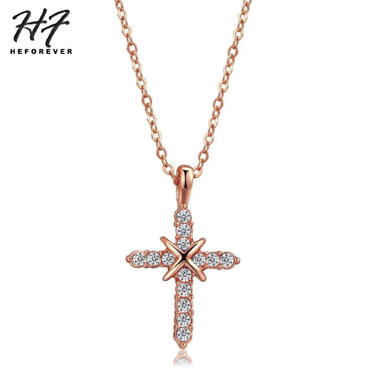 ✨ Collier Croix Cristaux – Plaqué Or Rose ou Argent | Bijou Chrétien Élégant Femme