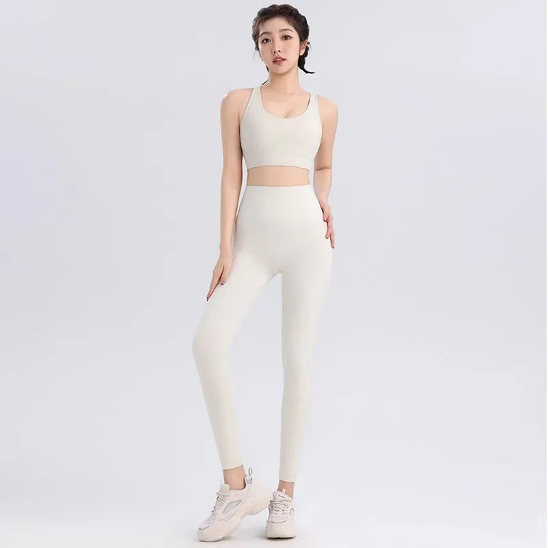 Ensemble Sport Femme Yoga &amp; Fitness – Brassière Croisée &amp; Legging Sculptant ✨ Du S au XL • Coloris Coffee, Black, Purple, Rose Red &amp; Beige