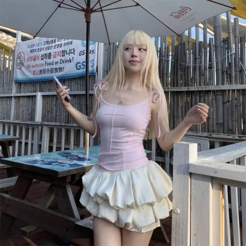 Débardeur Y2K Ange Rose & Blanc Femme – Top Girly Aesthetic Été 2026