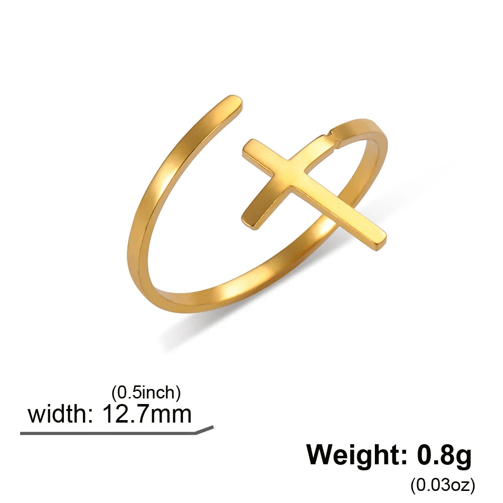 🌿 Bague Croix Femme Ajustable en Acier Inoxydable – Or, Argent ou Or Rose – Anneau Chrétien Minimaliste