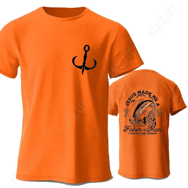 🧭 T-shirt chrétien homme “Fisher of Man” – Jésus Made Me • Col rond • 18 coloris • S à 4XL