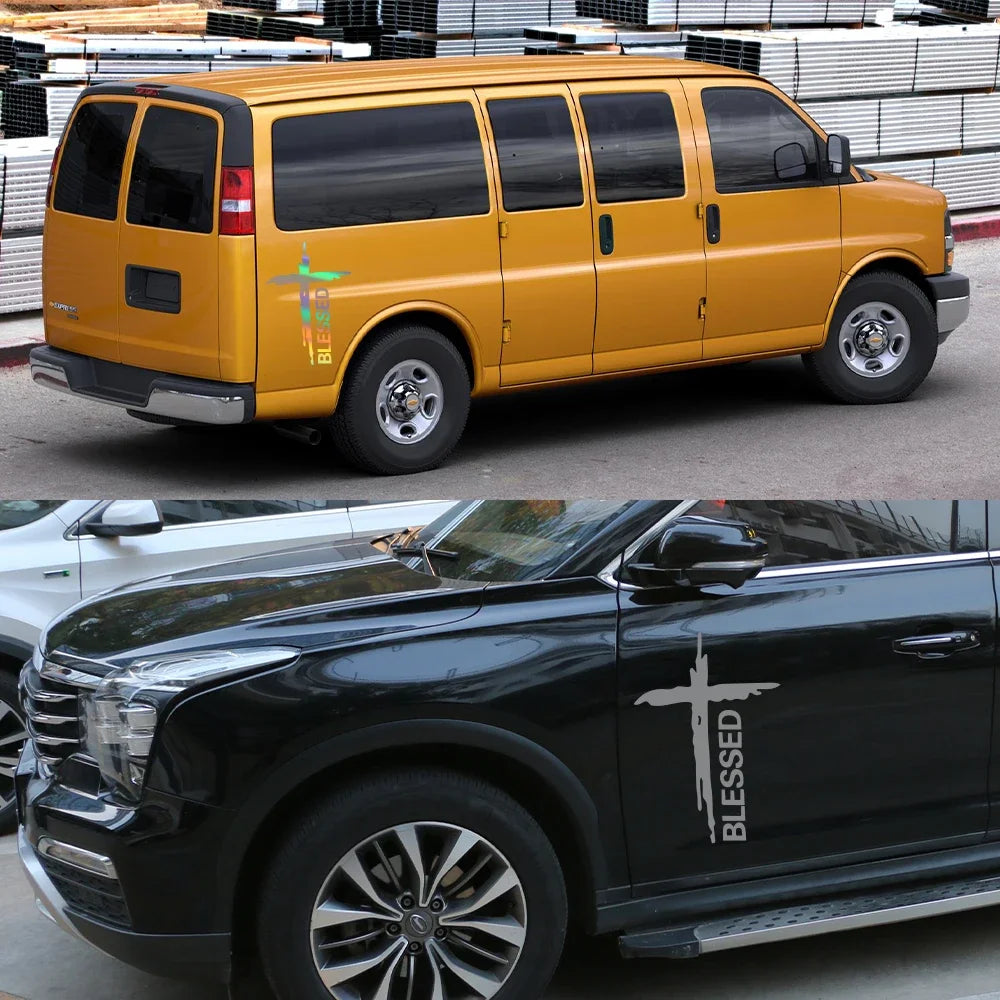 Sticker Voiture & Mur « BLESSED » – Croix du Christ