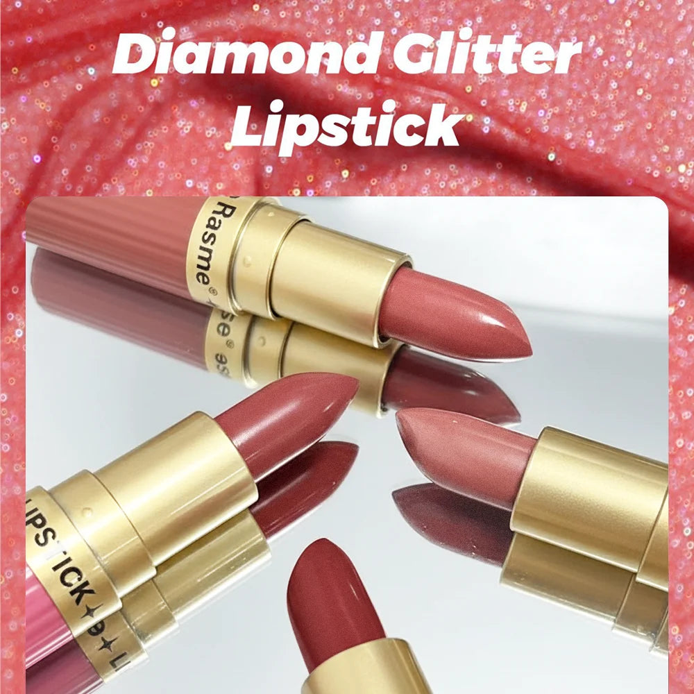 Rouge à Lèvres Pailleté Nude Rosé Waterproof – Effet Glossy Diamant & Lèvres Pulpeuses
