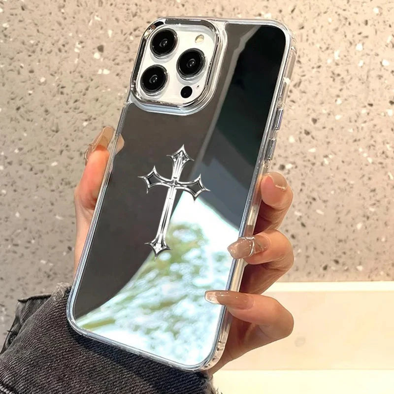 Coque iPhone Croix Chrétienne Miroir – Protection Élégante avec Croix Argentée | Hope And Light Girlz