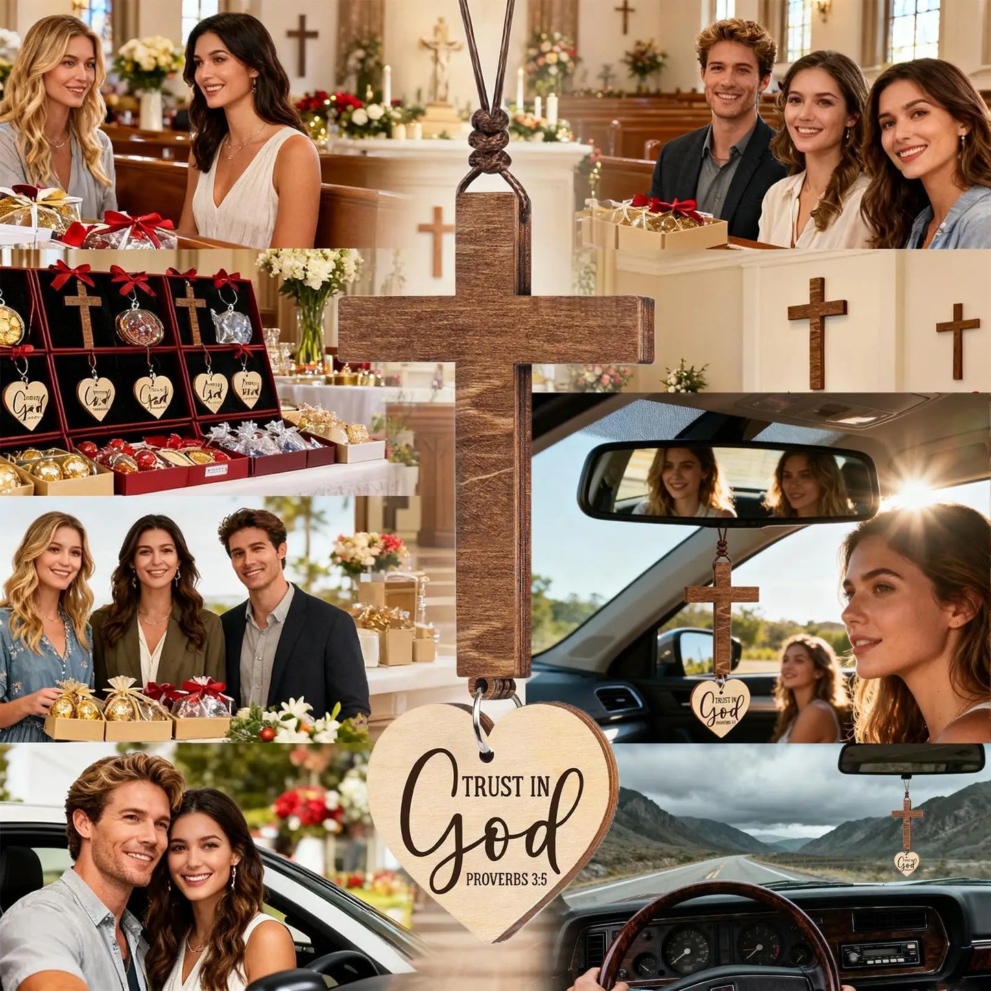 Suspension voiture chrétienne, croix voiture, trust in God, protection, foi, cadeau chrétien