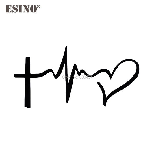 Sticker Voiture Croix & Battement de Cœur – Foi Vivante