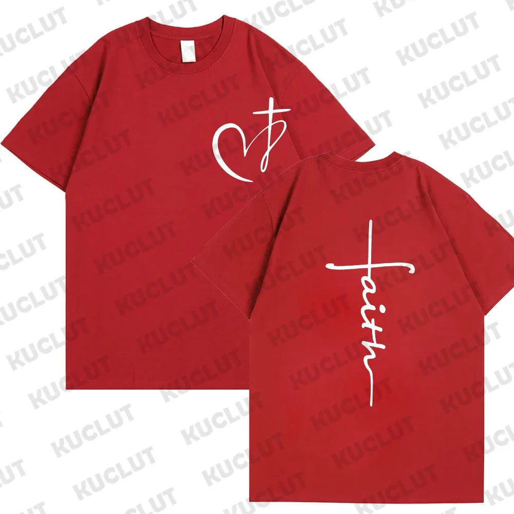 T-shirt chrétien femme « Faith » – Croix dorée ou argentée | Hope & Light Girlz