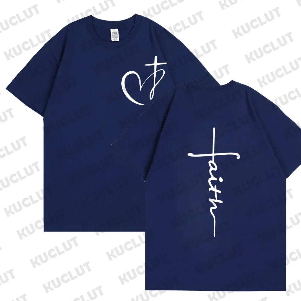 T-shirt chrétien femme « Faith » – Croix dorée ou argentée | Hope & Light Girlz