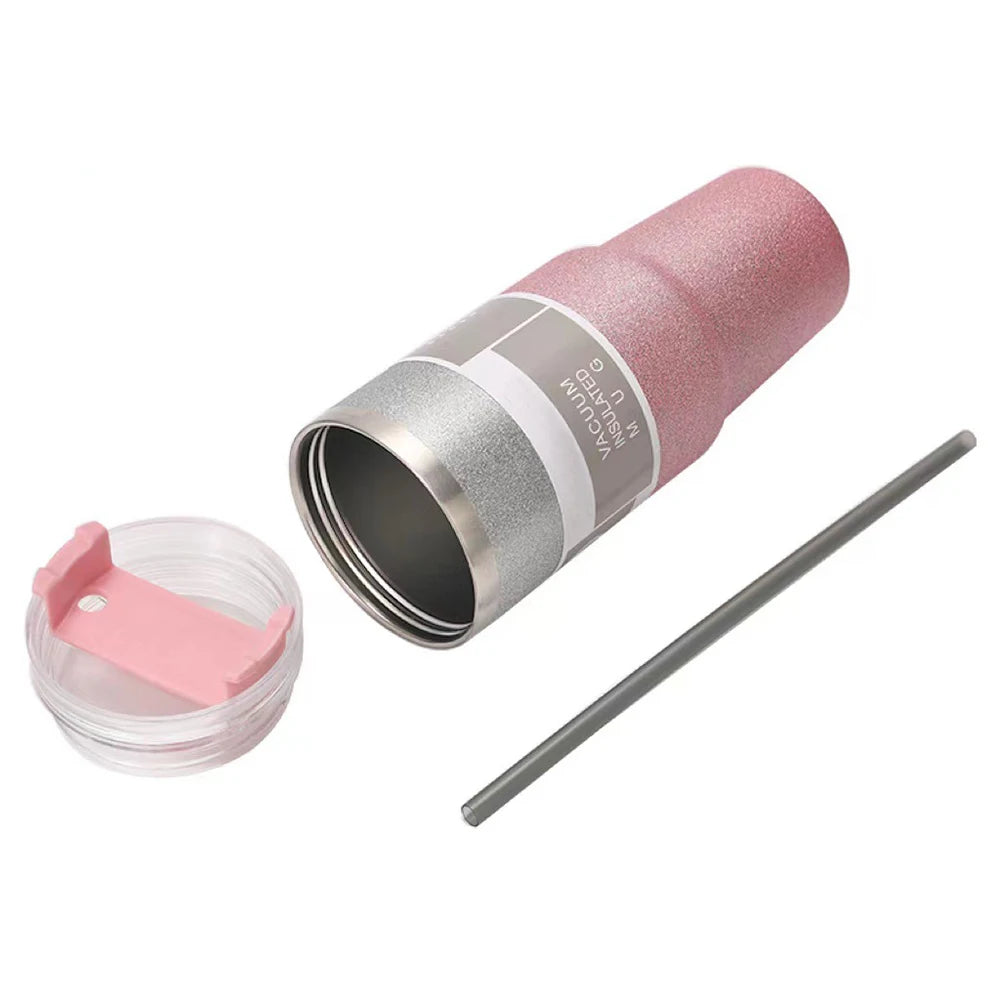 Tumbler Isotherme Rose Pailleté – Avec Paille Inox