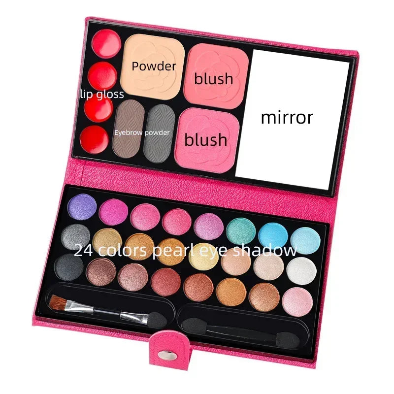 🎨 Palette Maquillage Complète 33 Couleurs – Fards, Blush & Gloss avec Miroir Intégré