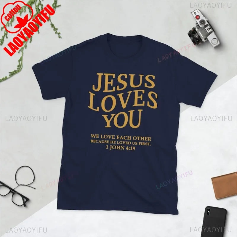 T-shirt homme chrétien “Jesus Loves You” – coton confortable | Tailles S à XXXL | Sons of Light