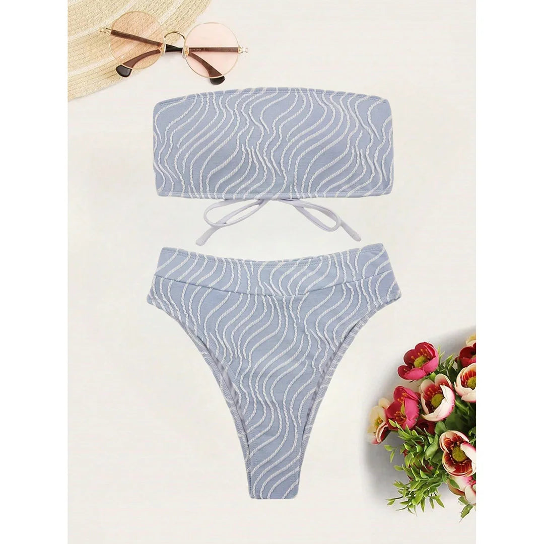 ✨ Maillot de Bain Bandeau Taille Haute Femme – Bikini Ondulations Chic Été 2026