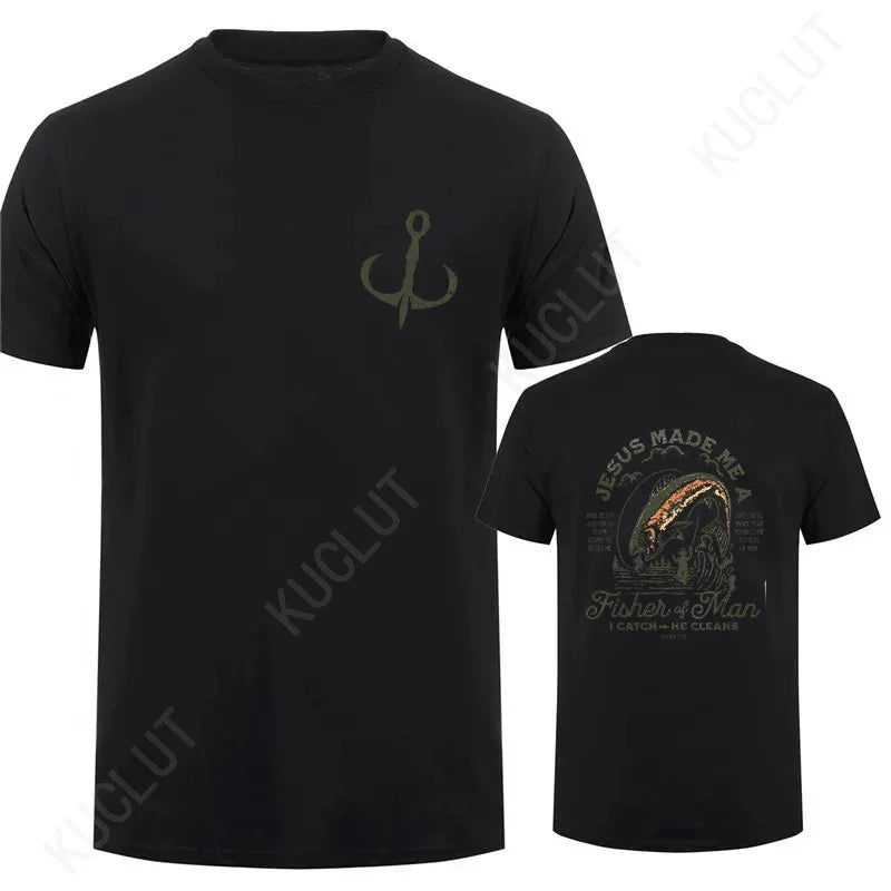 🧭 T-shirt chrétien homme “Fisher of Man” – Jésus Made Me • Col rond • 18 coloris • S à 4XL