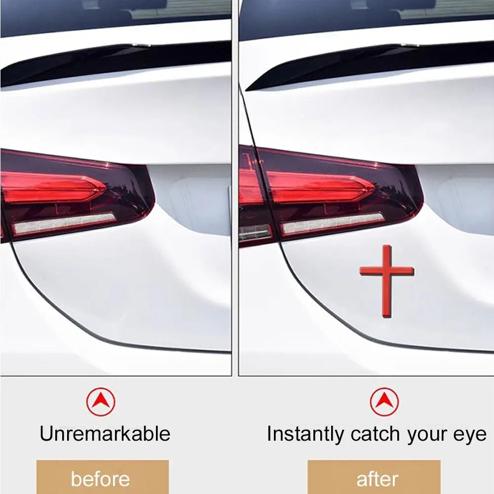 ✨ Emblème Croix voiture adhésif – Accessoire auto chrétien – Argent, Noir, Rouge ou Or – Design minimaliste