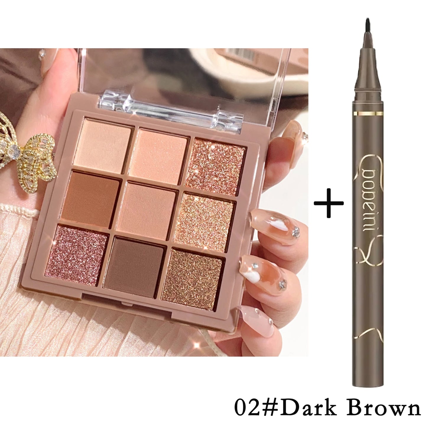 ✨ Palette Fards à Paupières Nude & Glitter – 9 Couleurs + Eyeliner Offert