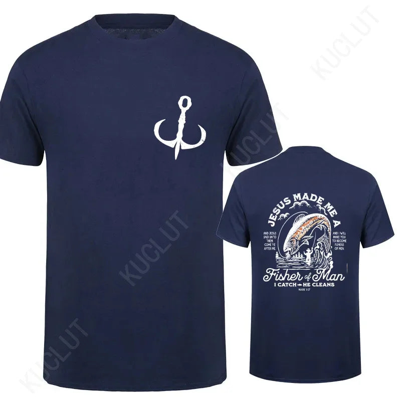 🧭 T-shirt chrétien homme “Fisher of Man” – Jésus Made Me • Col rond • 18 coloris • S à 4XL