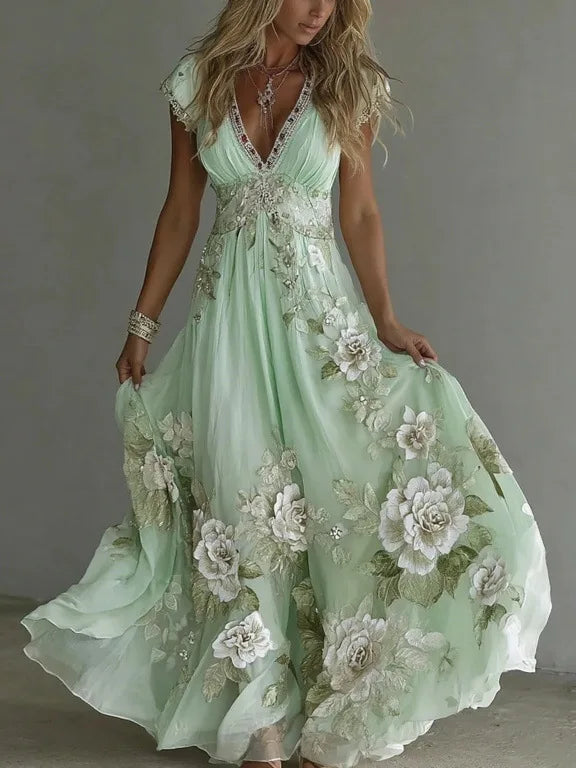 🌸 Robe Longue Bohème Fleurie Femme – Robe Maxi Chic Été & Vacances