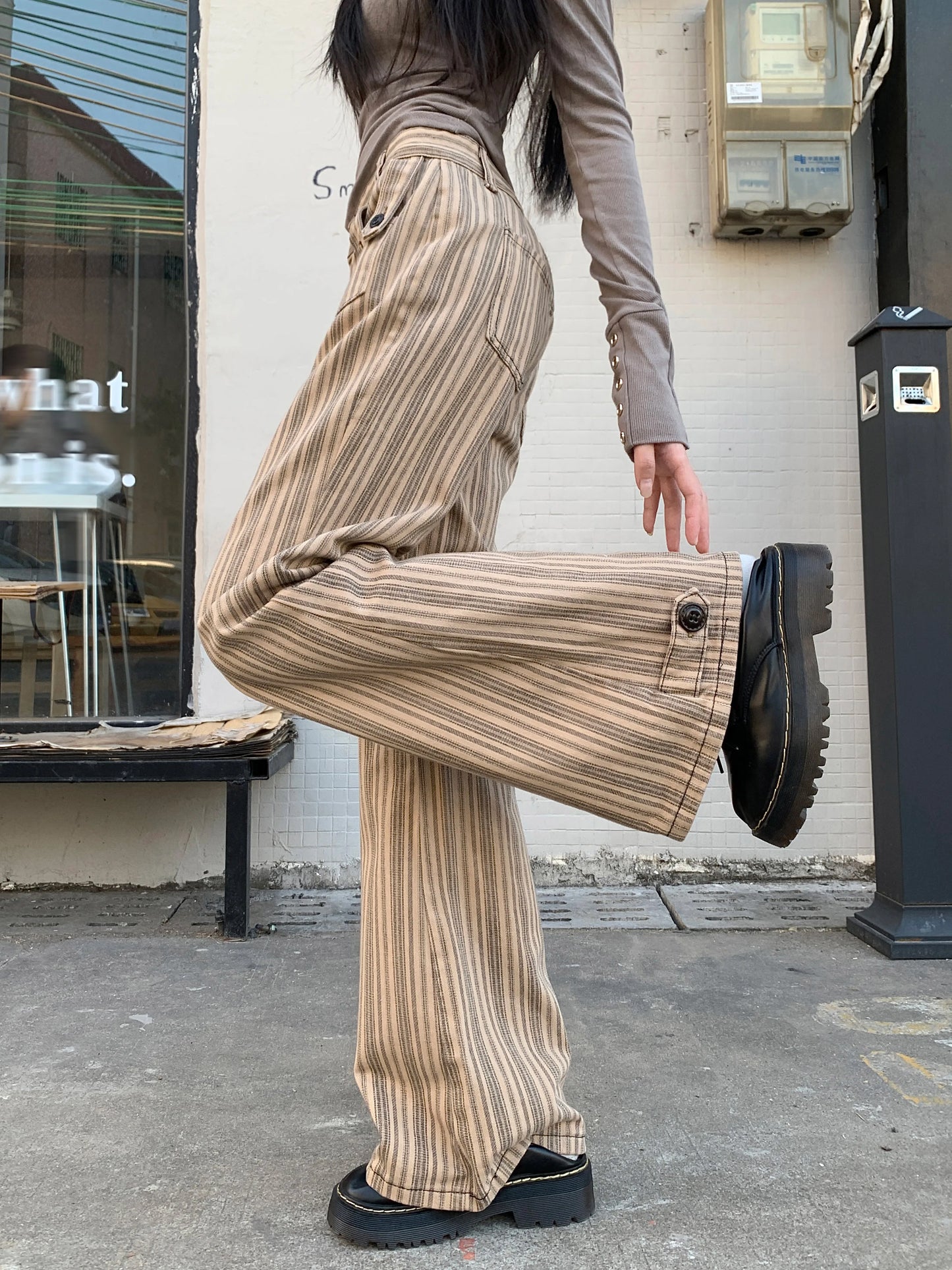 Jean Wide Leg Femme Rayé Vintage – Pantalon Baggy Taille Basse Tendance | Hope & Light Girlz