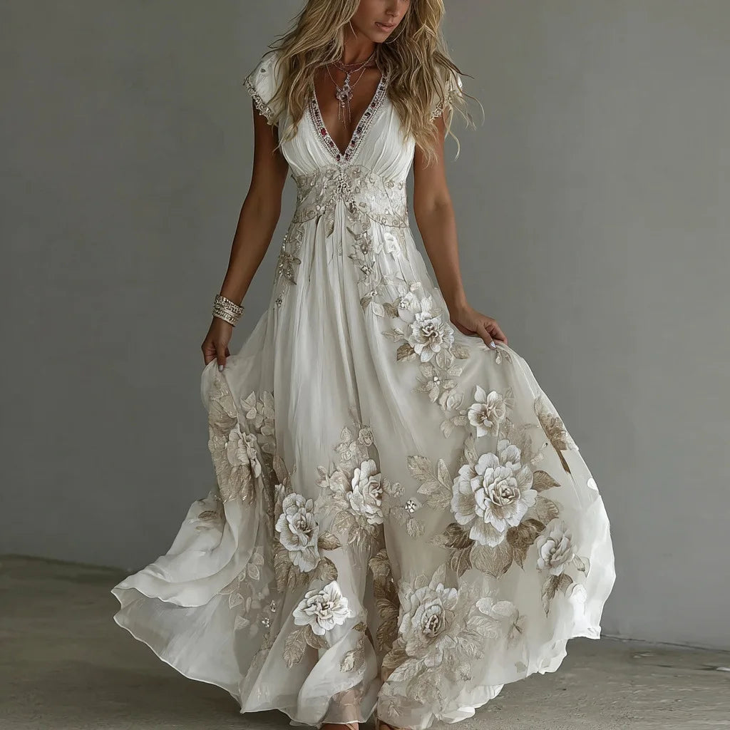 🌸 Robe Longue Bohème Fleurie Femme – Robe Maxi Chic Été & Vacances