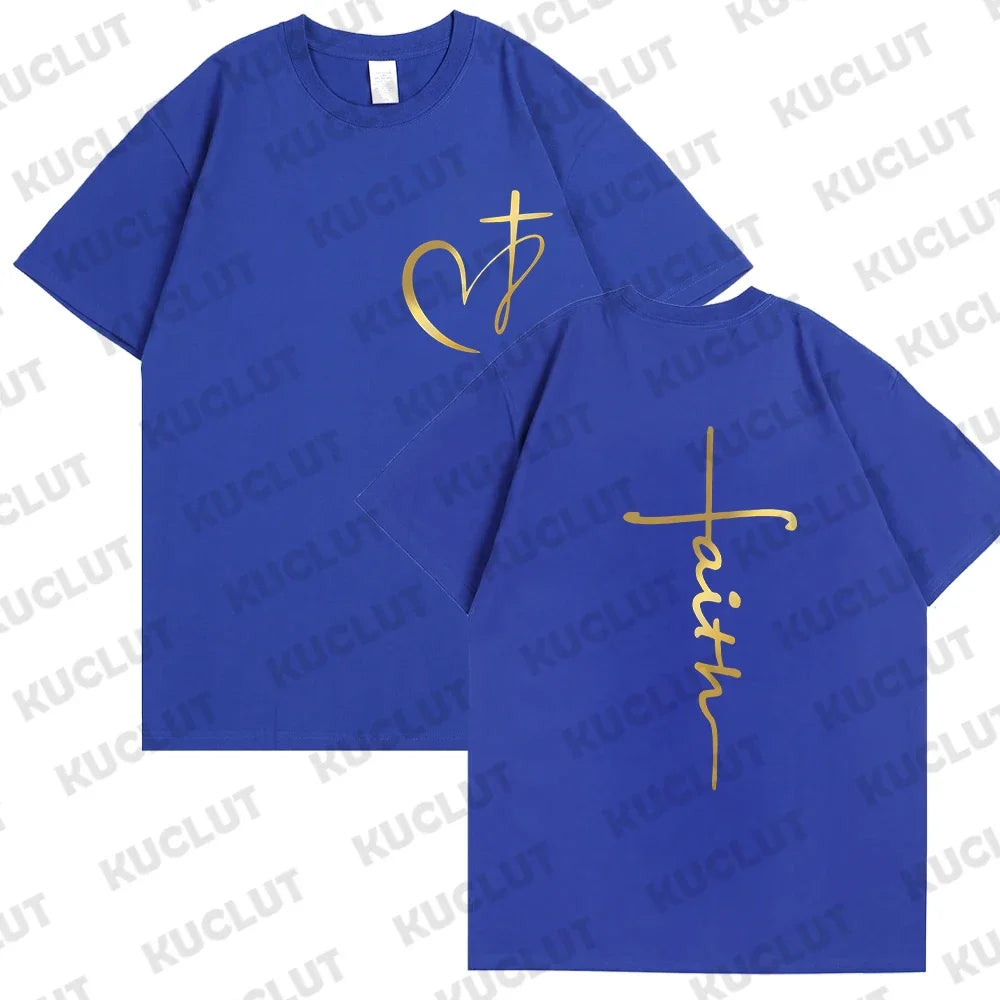 T-shirt chrétien femme « Faith » – Croix dorée ou argentée | Hope & Light Girlz