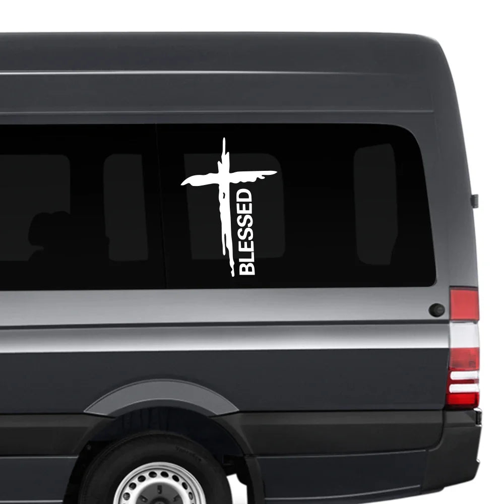 Sticker Voiture & Mur « BLESSED » – Croix du Christ