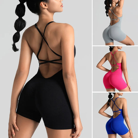 Justaucorps Short Sport Femme Sculptant – Dos Croisé &amp; Effet Push Up ✨ Tailles S à L • 10 coloris disponibles
