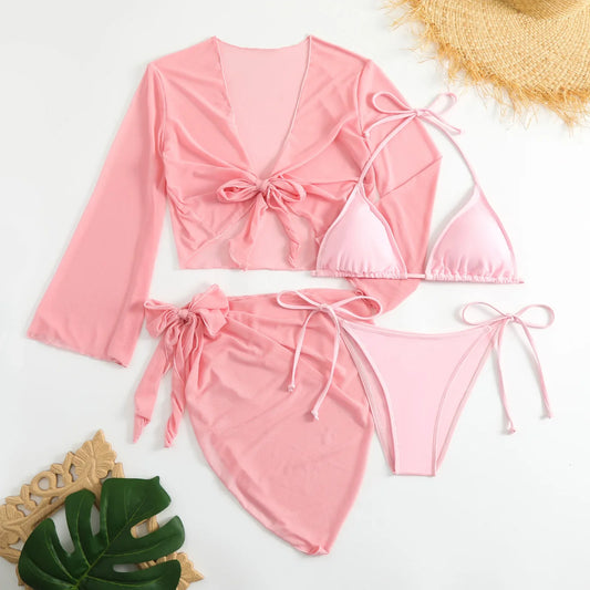 Maillot de Bain 4 Pièces Femme | Bikini avec Jupe et Top Assorti