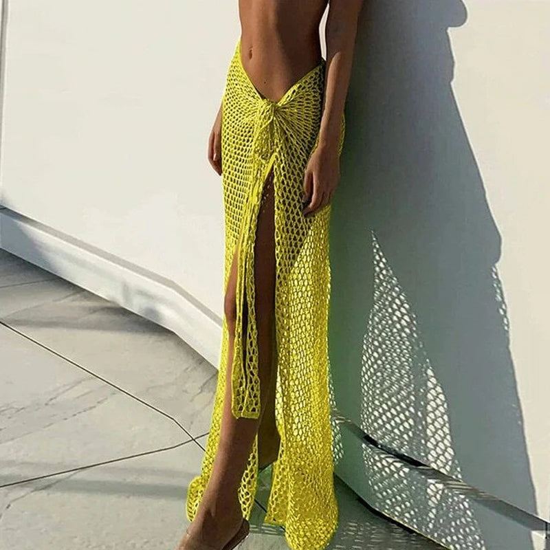 Paréo Crochet Femme – Jupe de Plage Ajourée Nouée Taille Unique