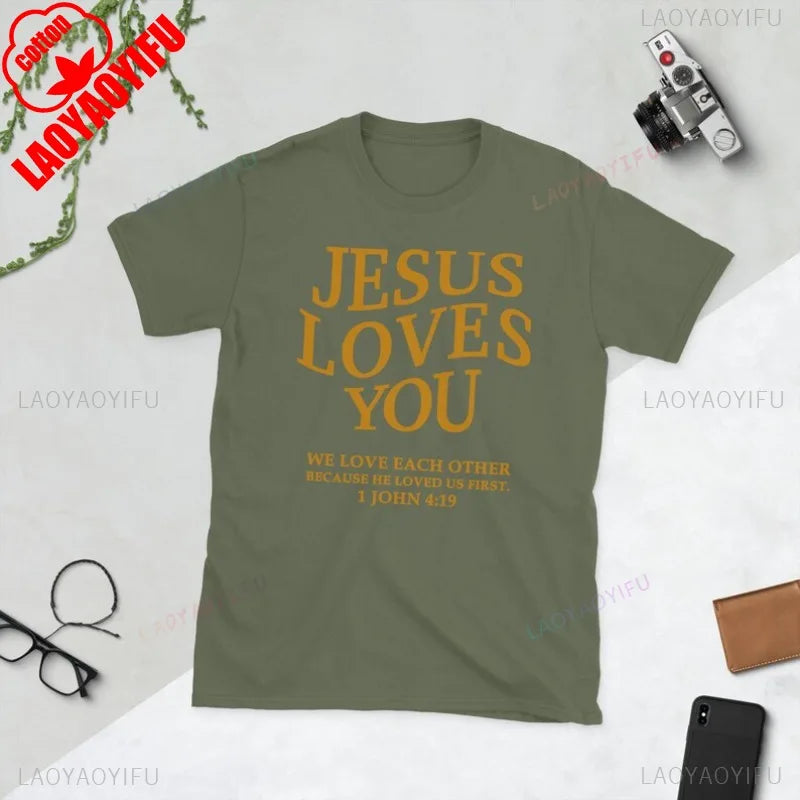 T-shirt homme chrétien “Jesus Loves You” – coton confortable | Tailles S à XXXL | Sons of Light