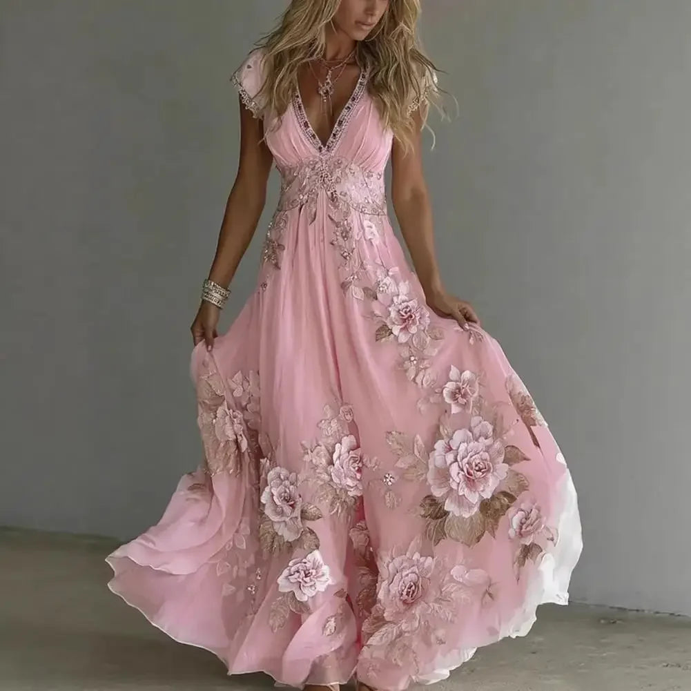 🌸 Robe Longue Bohème Fleurie Femme – Robe Maxi Chic Été & Vacances