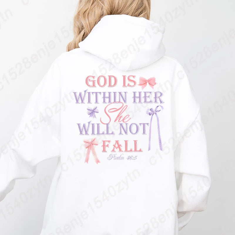 Sweat “God Is Within Her — She Will Not Fall” – Psaume 46:5 – 11 Couleurs Girly & Inspirantes
