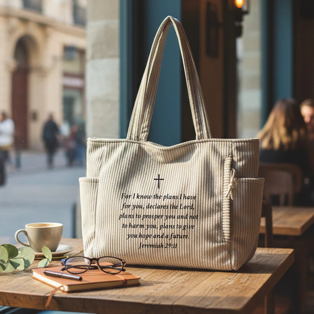 Sac cabas chrétien femme – Verset biblique Jérémie 29:11 – Tote bag foi Jésus Christ élégant et pratique