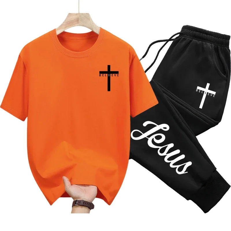 Ensemble chrétien “Believe – Jesus” | T-shirt & Jogging – Foi et Confort