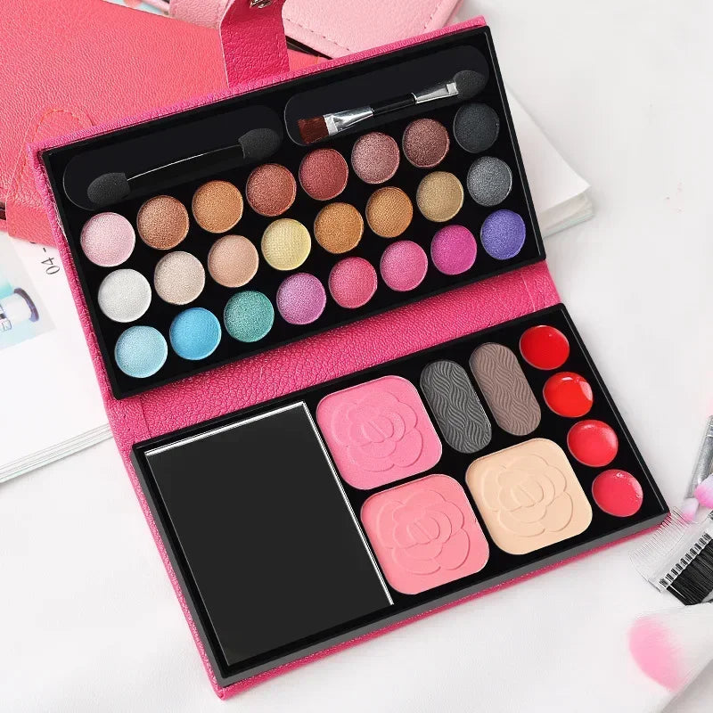 🎨 Palette Maquillage Complète 33 Couleurs – Fards, Blush & Gloss avec Miroir Intégré