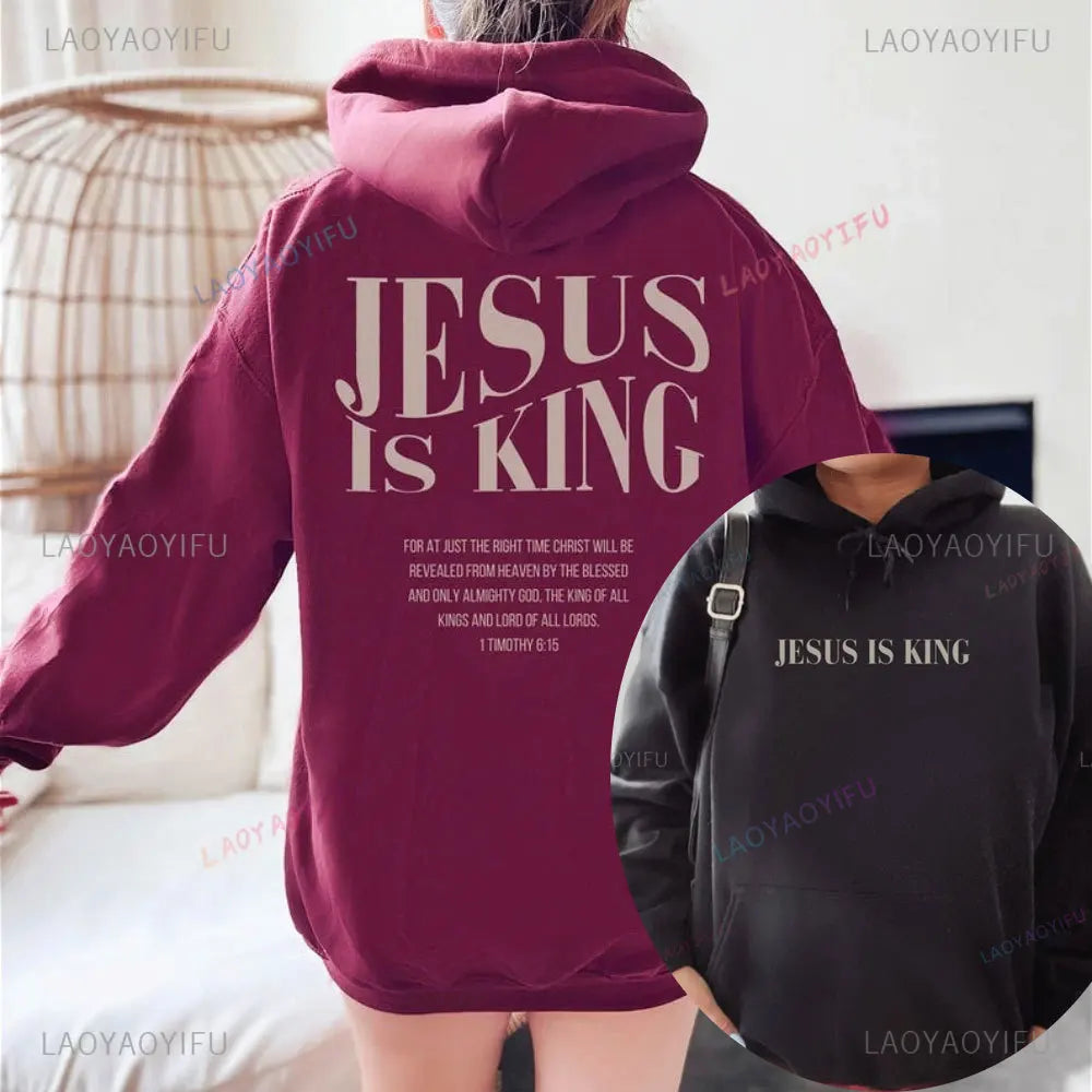 Sweat à capuche femme “JESUS IS KING” – Hoodie chrétien fashion | Hope And Light Girlz