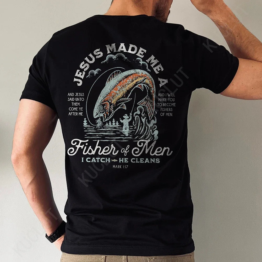 🧭 T-shirt chrétien homme “Fisher of Man” – Jésus Made Me • Col rond • 18 coloris • S à 4XL