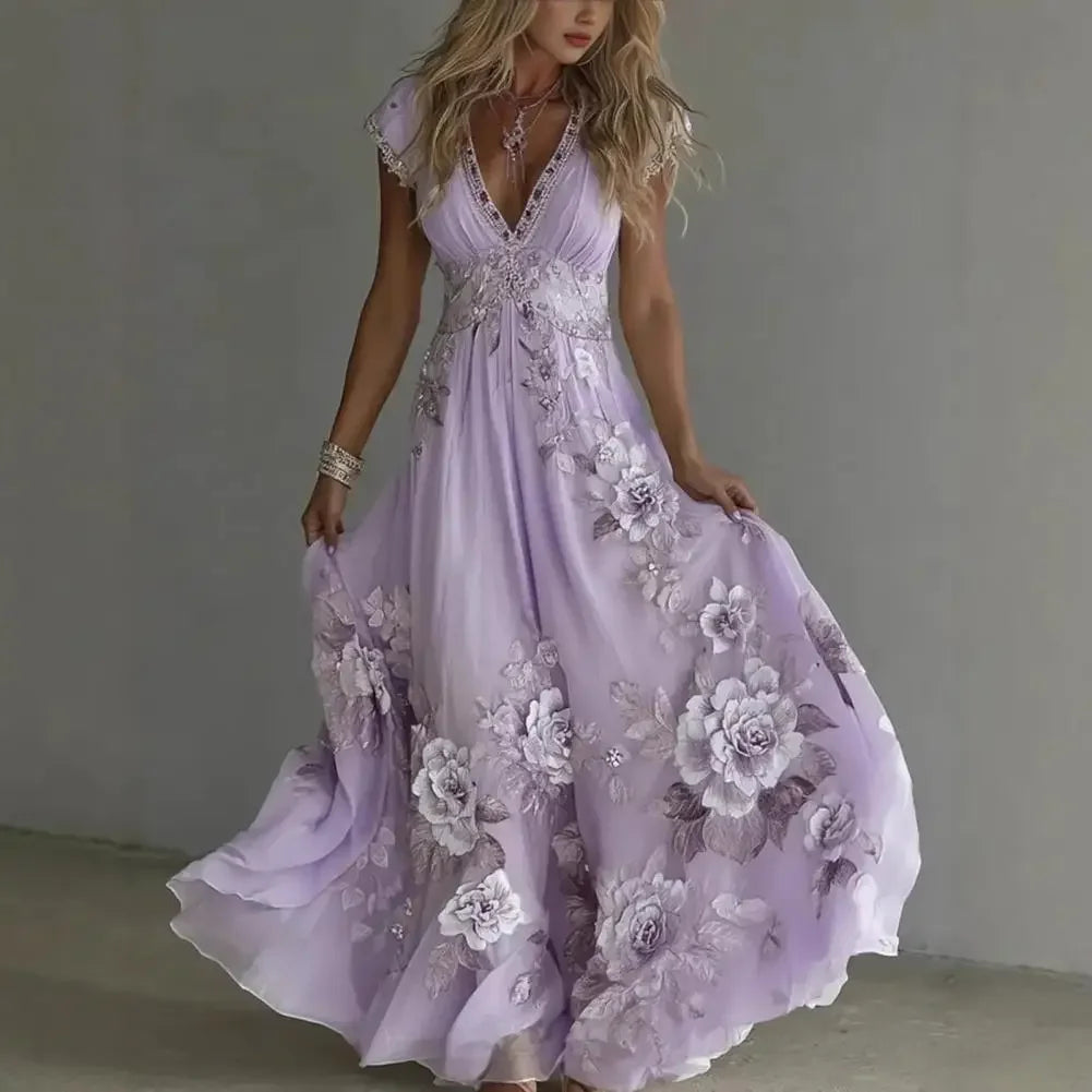 🌸 Robe Longue Bohème Fleurie Femme – Robe Maxi Chic Été & Vacances