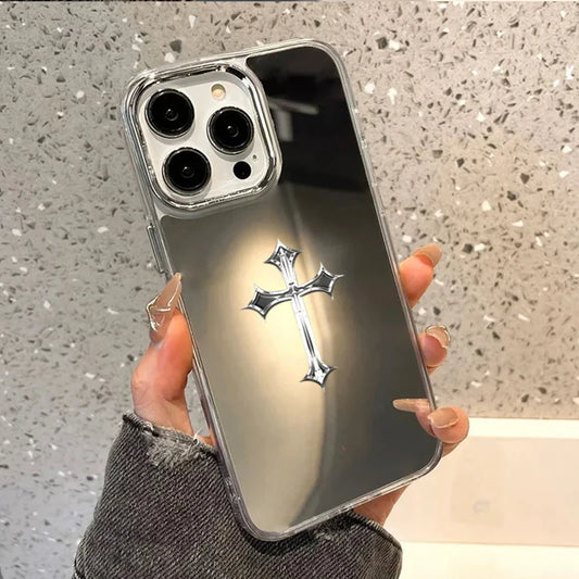 Coque iPhone Croix Chrétienne Miroir – Protection Élégante avec Croix Argentée | Hope And Light Girlz