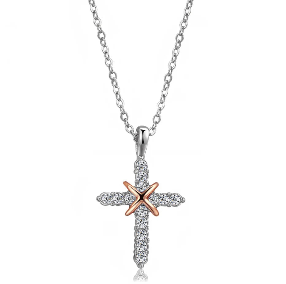 ✨ Collier Croix Cristaux – Plaqué Or Rose ou Argent | Bijou Chrétien Élégant Femme