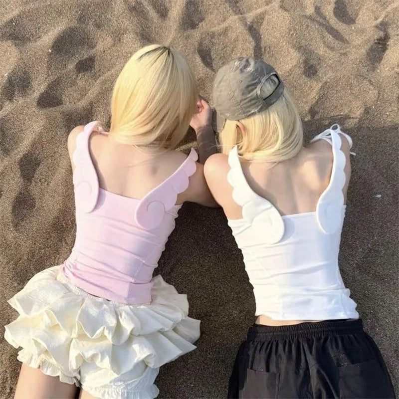 Débardeur Y2K Ange Rose & Blanc Femme – Top Girly Aesthetic Été 2026