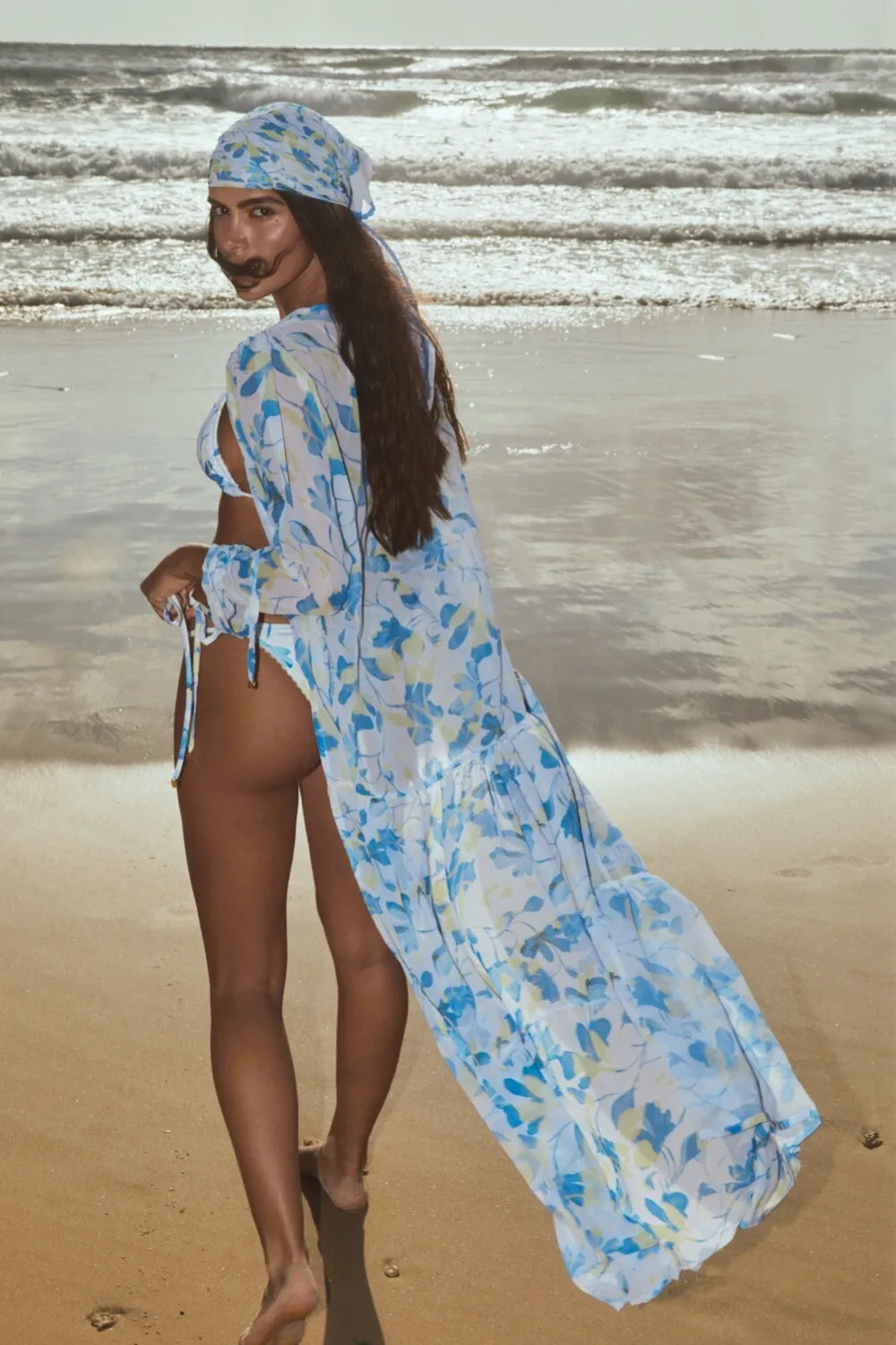 Bikini 3 pièces femme imprimé floral avec voile & foulard – Ensemble plage chic | Hope, Light & Sun
