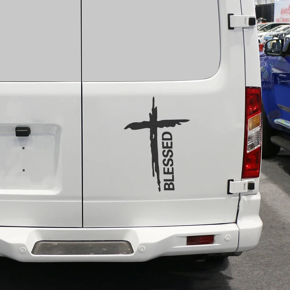 Sticker Voiture & Mur « BLESSED » – Croix du Christ