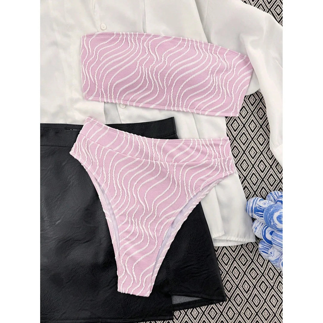 ✨ Maillot de Bain Bandeau Taille Haute Femme – Bikini Ondulations Chic Été 2026