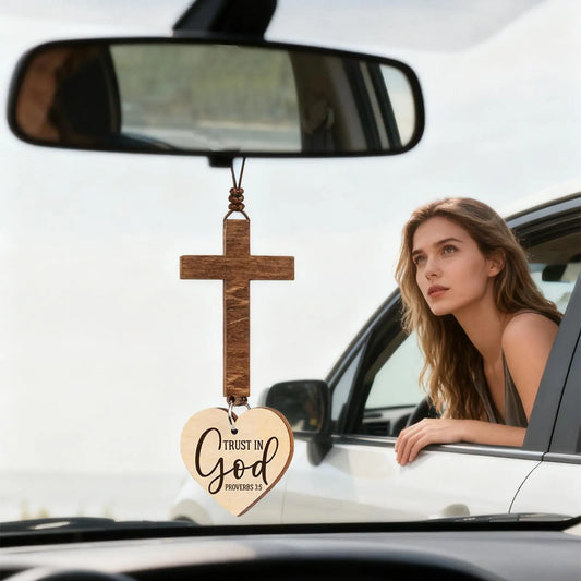 Suspension voiture chrétienne, croix voiture, trust in God, protection, foi, cadeau chrétien